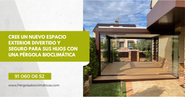 Pérgola bioclimática marrón en Madrid